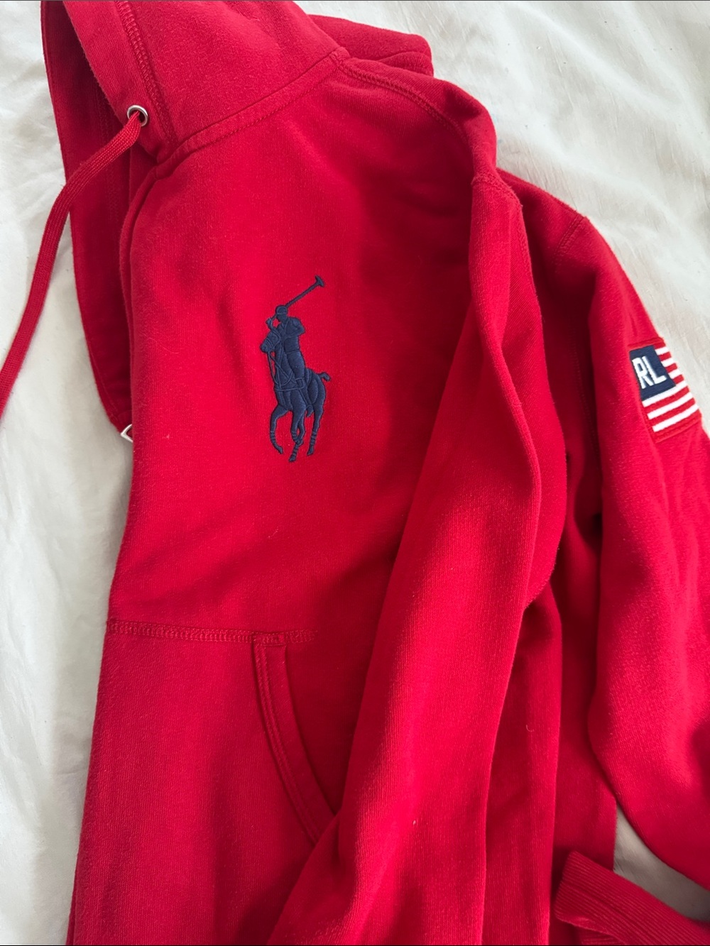 Polo by Ralph Lauren Red Zip Hoodie with Navy - Size Small